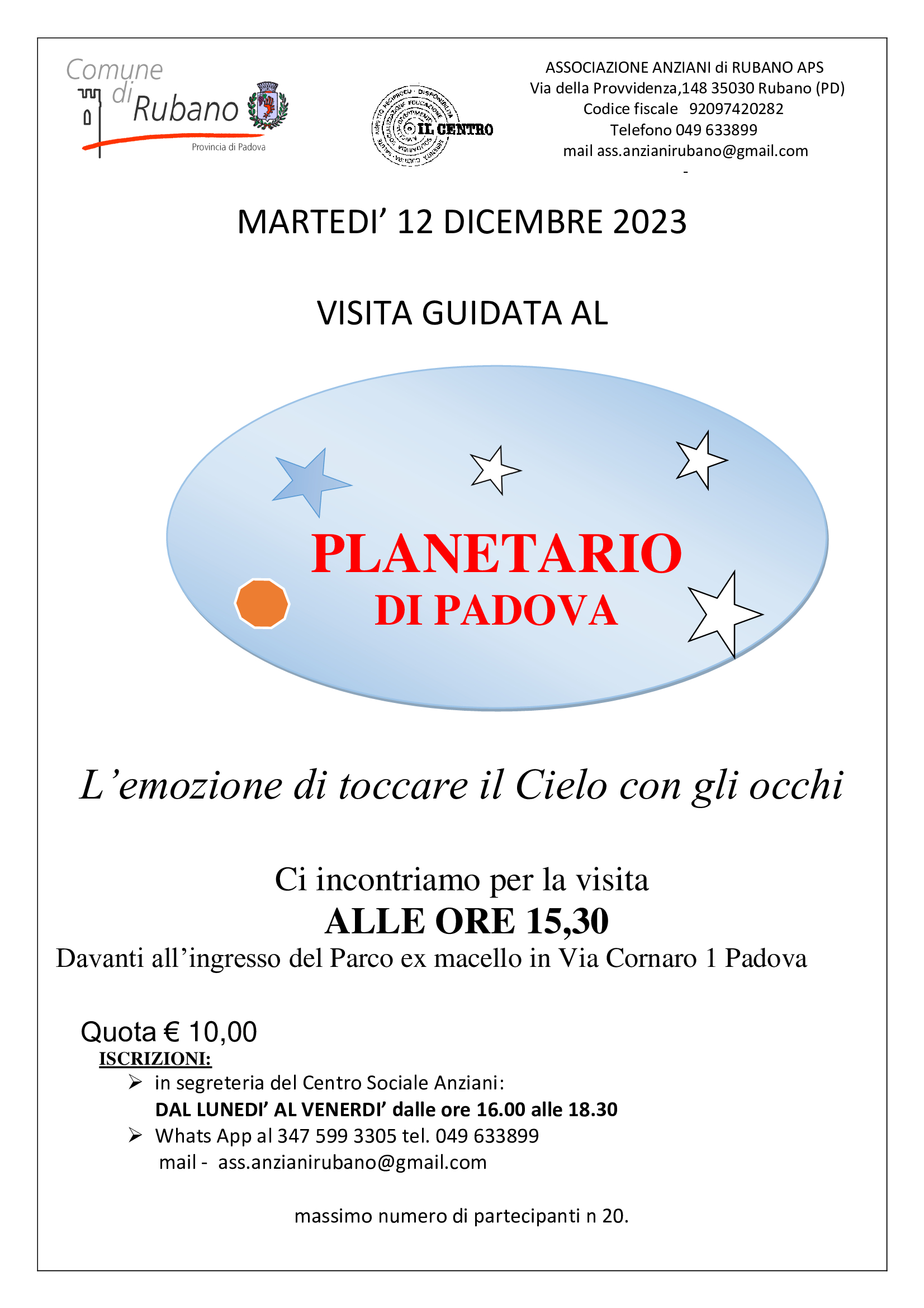 Locandina dell'evento Visita Guidata al Planetario di Padova
